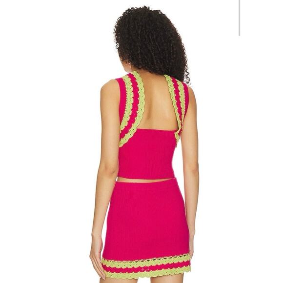 Revolve x Majorelle Jeneli Pink Sleeveless Crochet Knit Sweater Crop Top Sz XS - Picture 2 of 8